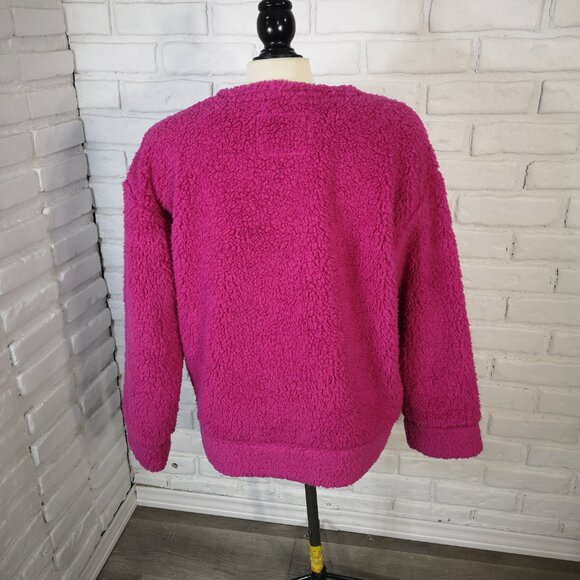 The Original Muk Luks Ladies Size Large Hot Pink Faux Sherpa Sweat Shirt - Picture 2 of 10